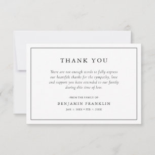 Carte De Remerciements Simple Minimaliste Deuil Sympathie Funérailles