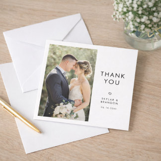 Carte De Remerciements Simple Modern Elegant Rustic Wedding Photo Square 