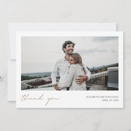 Carte De Remerciements Simple Modern Gold Script Mariage photo personnali (Devant)