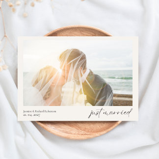 Carte De Remerciements Simple Modern Heart Just Married Wedding Photo