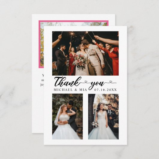 Carte De Remerciements Simple Modern Love Heart Script 4 Mariage Photo (Devant / Derrière)