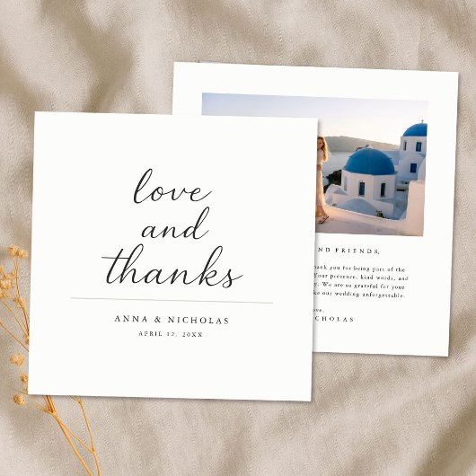 Carte De Remerciements Simple Modern Love & Thanks Photo Wedding Square