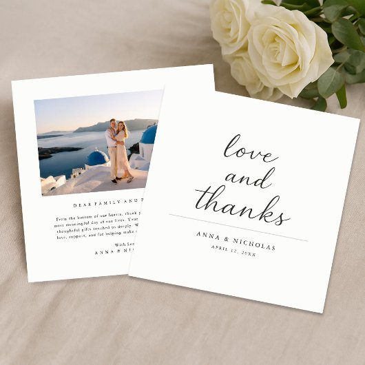 Carte De Remerciements Simple Modern Love & Thanks Photo Wedding Square