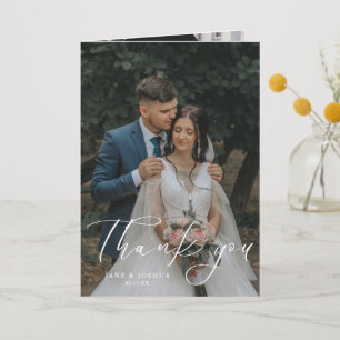 Carte De Remerciements Simple Modern Script Mariage Photo W Note