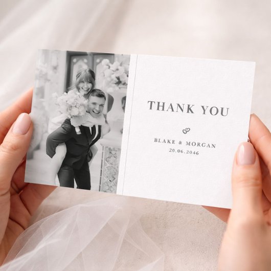 Carte De Remerciements Simple Modern Typography Black and White Wedding