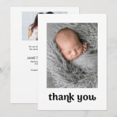Carte De Remerciements Simple Moderne 2 Photos pour bébés Retro tendance (Devant / Derrière)