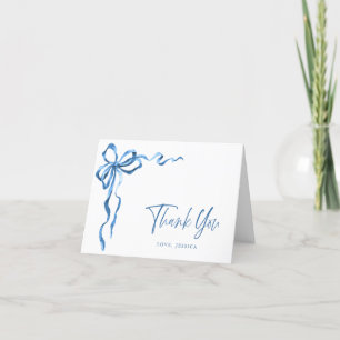 Carte De Remerciements Simple Moderne Aquarelle Bleu Nœud Dessiné à la Ma