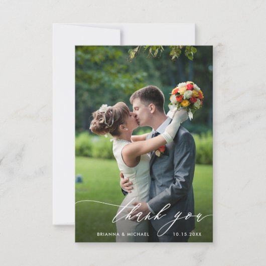 Carte De Remerciements Simple Moderne Calligraphie Mariage Photo (Devant)