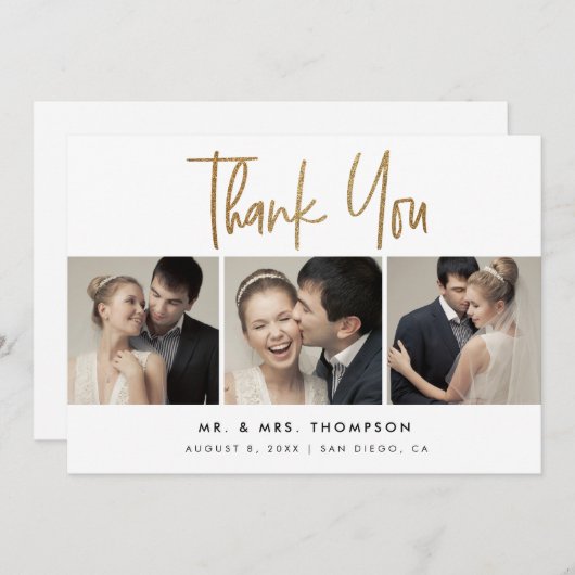 Carte De Remerciements Simple moderne Custom 3 photos Mariages (Devant / Derrière)