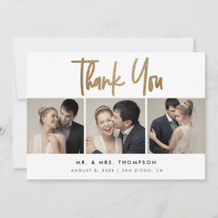 Carte De Remerciements Simple moderne Custom 3 photos Mariages