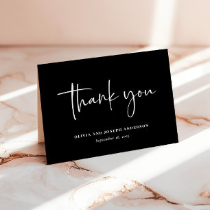 Carte De Remerciements Simple Moderne et Minimaliste Noir Mariage