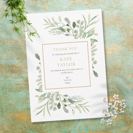 Carte De Remerciements Simple moderne Funérailles Mémorial Vert