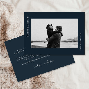 Carte De Remerciements Simple moderne Mariage bleu marine photo romantiqu