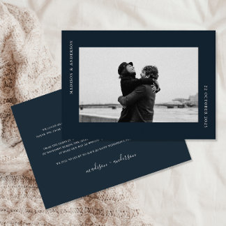 Carte De Remerciements Simple moderne Mariage bleu marine photo romantiqu