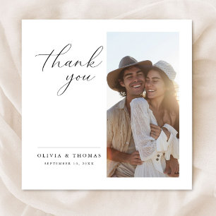 Carte De Remerciements Simple Moderne Minimaliste Photo Mariage Carré