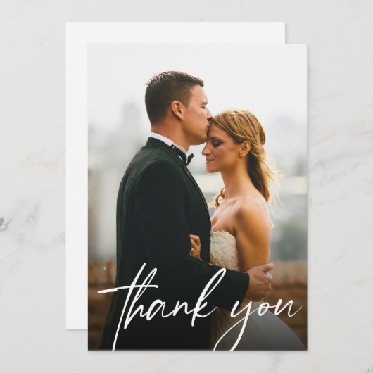 Carte De Remerciements Simple moderne Personnalisé 2 photos Mariages (Devant / Derrière)