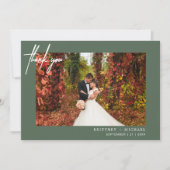 Carte De Remerciements Simple moderne Photo Sage Mariage vert (Devant)