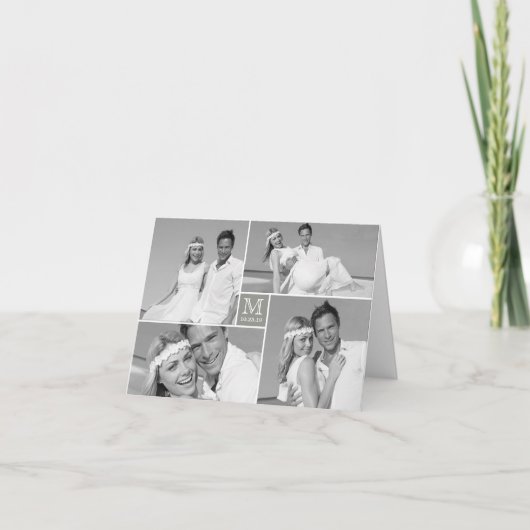 Carte De Remerciements Simple Monogramme Box 4 Multi Photo Modern Mariage (Devant)