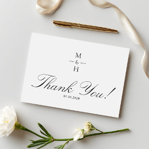 Carte De Remerciements Simple Monogramme Minimaliste Écriture Mariage