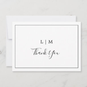 Carte De Remerciements Simple Monogramme Noir et Blanc Élégant de Mariage