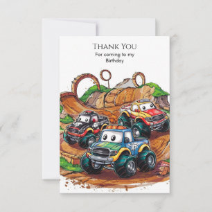 Carte De Remerciements Simple Monster Truck pour enfants Anniversaire