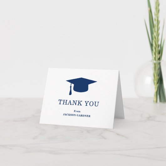 Carte De Remerciements Simple Navy Blue Mortar Board Modernisation gradua (Devant)