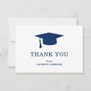 Carte De Remerciements Simple Navy Blue Mortar Board Modernisation gradua