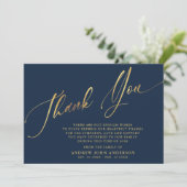 Carte De Remerciements Simple Navy & Gold Calligraphy Funérailles (Debout devant)