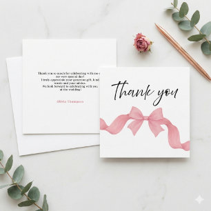 Carte De Remerciements Simple Nœud Rose Elle Attache le Nœud Réception de