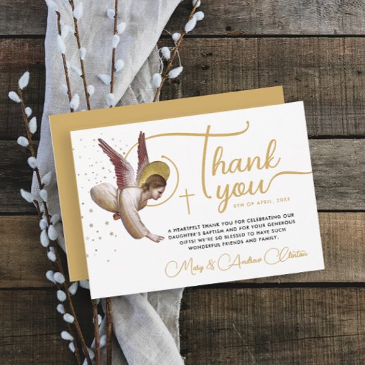 Carte De Remerciements Simple or blanc Bénédiction Christian Angel Typo