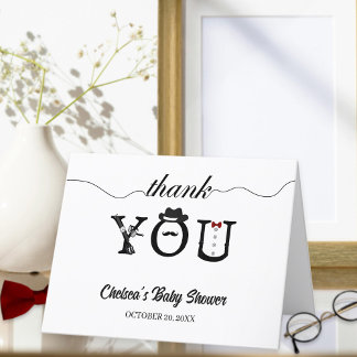 Carte De Remerciements Simple petit Baby shower Gentleman noir et blanc