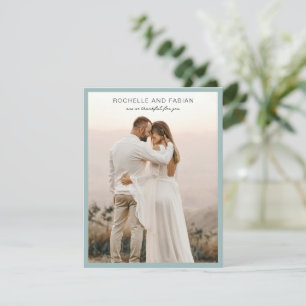 Carte De Remerciements Simple Photo Bleu Assourdi Mariage Élégant