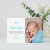 Carte De Remerciements Simple Photo de baptême de garçon bleu (Debout devant)