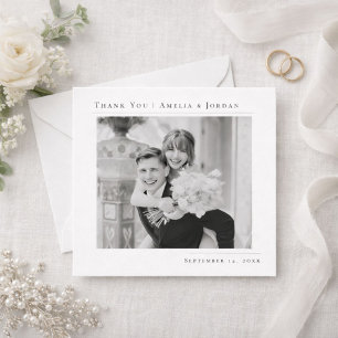 Carte De Remerciements Simple Photo de Mariage Minimaliste en Noir et Bla