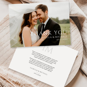 Carte De Remerciements Simple Photo de mariage moderne minimaliste