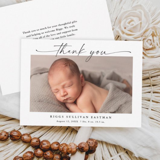 Carte De Remerciements Simple Photo Horizontale Bébé Script