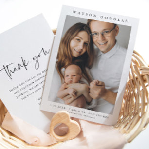 Carte De Remerciements Simple Photo Naissance Bébé Nouveau-né 