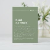 Carte De Remerciements Simple Photo Sage Green Monogram Mariage (Debout devant)