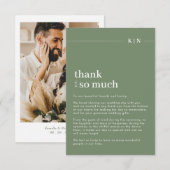 Carte De Remerciements Simple Photo Sage Green Monogram Mariage (Devant / Derrière)