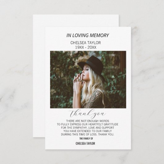 Carte De Remerciements Simple photo Sympathy Funeral Custom (Devant / Derrière)