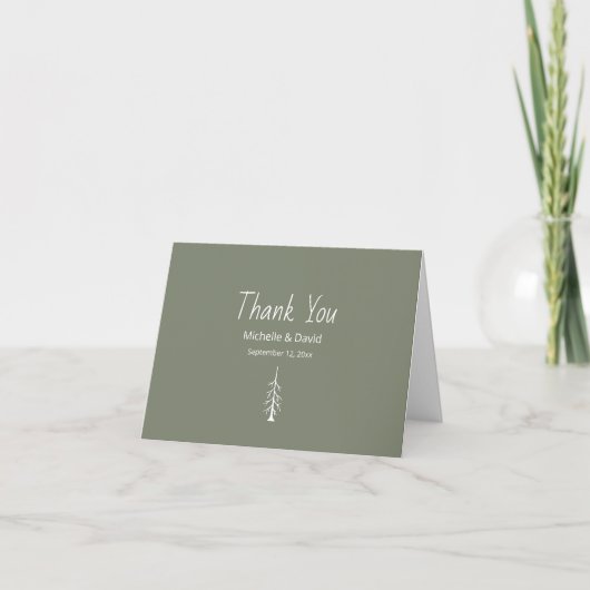 Carte De Remerciements Simple Pine Tree Sage Vert Moderne Décontracté Mar (Devant)
