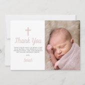 Carte De Remerciements Simple Pink Girl Baptism Christening Photo (Devant)