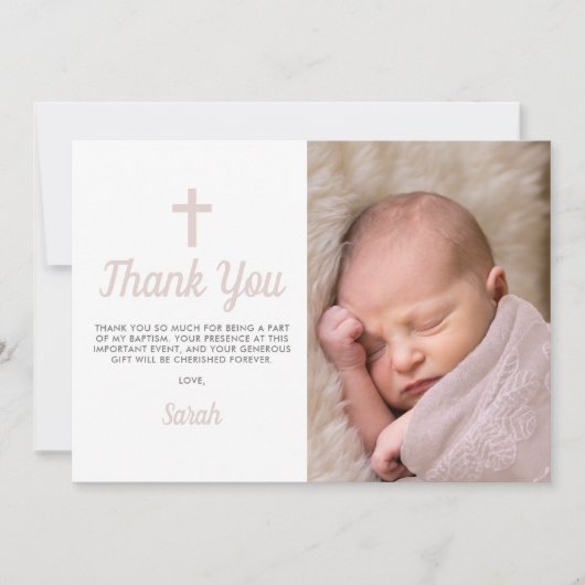 Carte De Remerciements Simple Pink Girl Baptism Christening Photo (Devant)