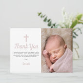 Carte De Remerciements Simple Pink Girl Baptism Christening Photo (Debout devant)