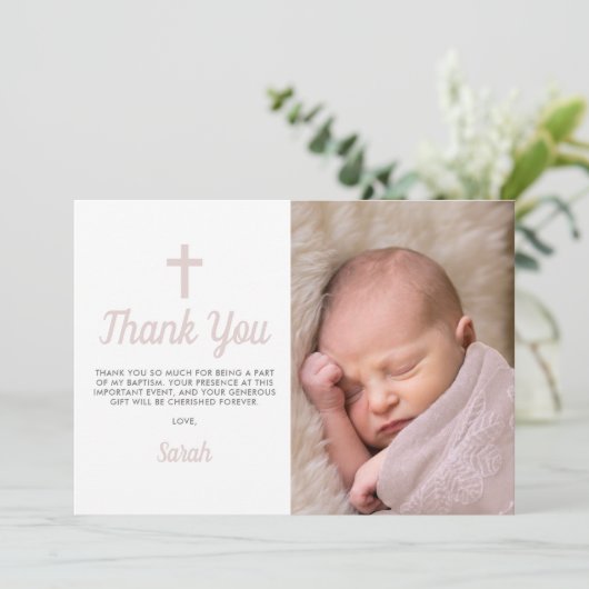Carte De Remerciements Simple Pink Girl Baptism Christening Photo (Debout devant)
