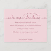 Carte De Remerciements Simple Pink Script Cake Care Instructions Bakery (Devant)