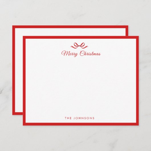 Carte De Remerciements Simple Red Bow and border Christmas (Devant / Derrière)