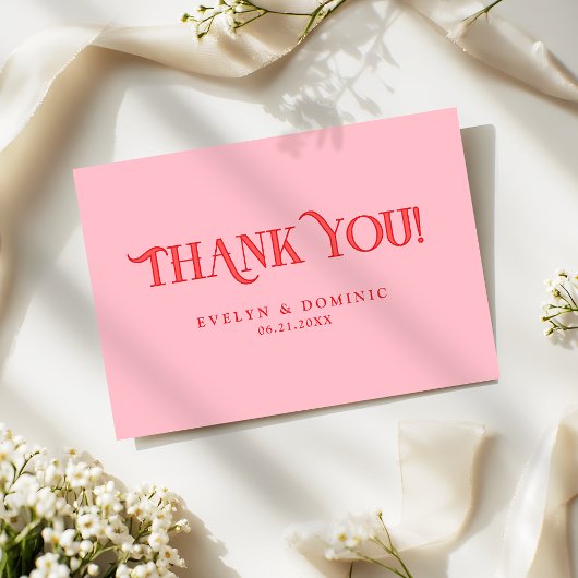 Carte De Remerciements Simple Retro Pink and Red Modern Wedding