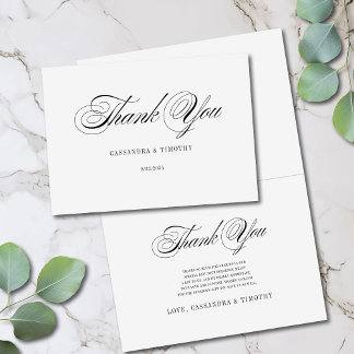 Carte De Remerciements Simple romantique noir et blanc Mariage de script