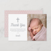Carte De Remerciements Simple rose fille Baptême Christening Photo (Devant / Derrière)